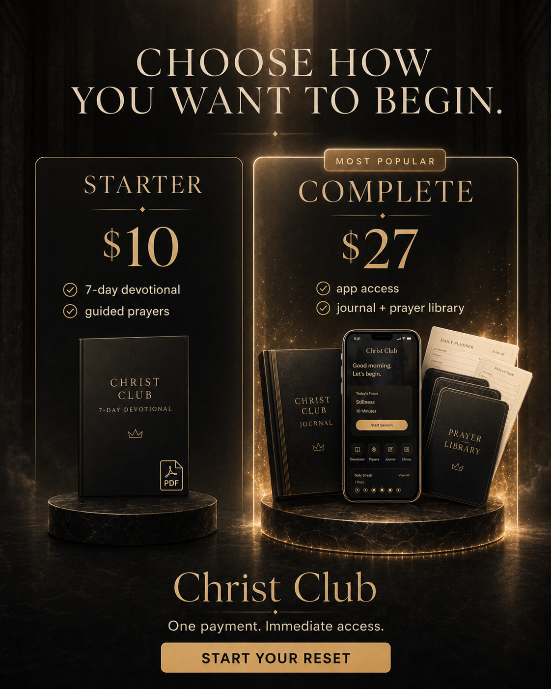 Visual comparison of Christ Club Starter and Complete